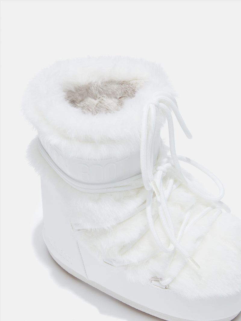 MOON BOOT ICON LOW WHITE FAUX-FUR BOOTS