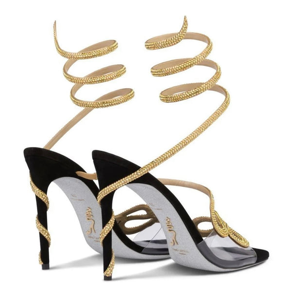 RENE CAOVILLA BLACK SUEDE GOLD METALLIC
