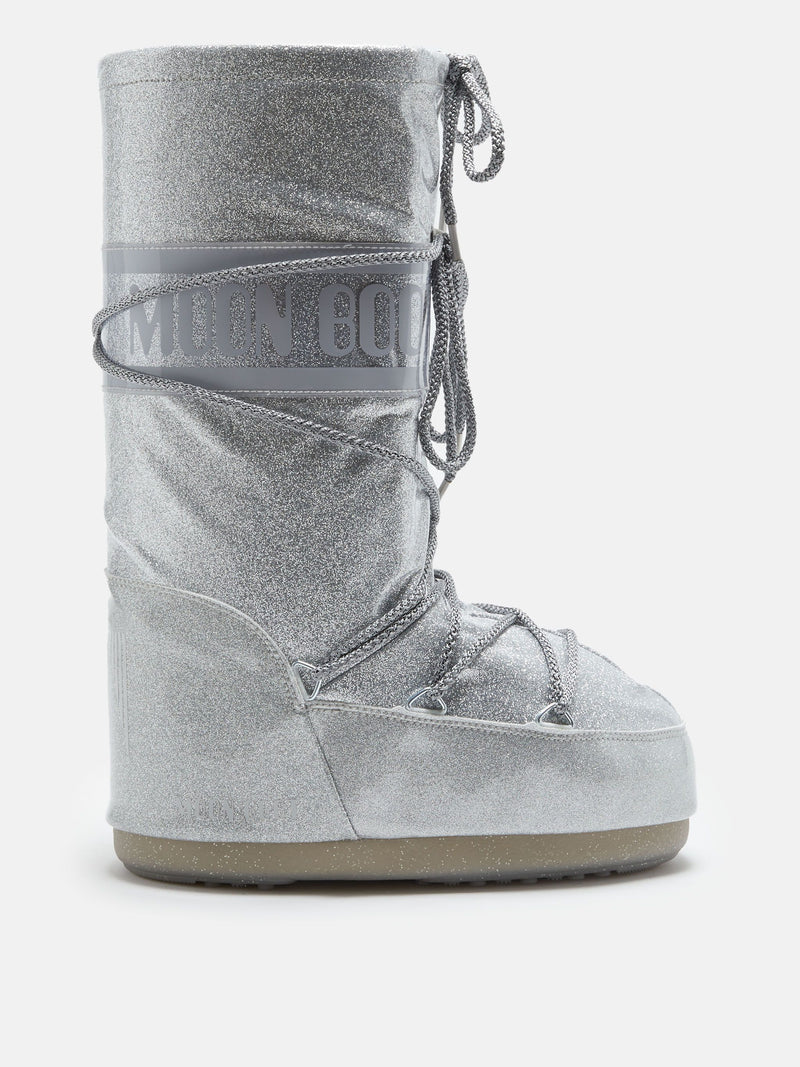 MOON BOOT ICON SILVER GLITTER BOOTS