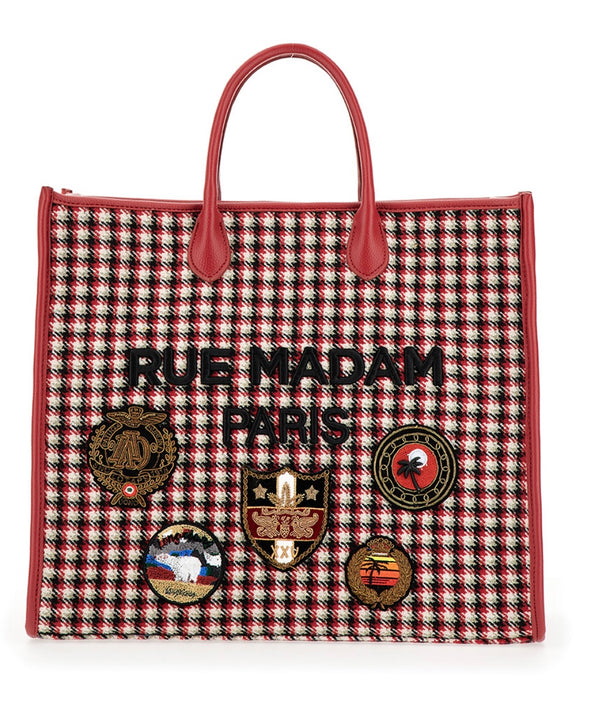 RUE MADAM Oxford Patch Tote Check Red