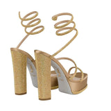 RENE CAOVILLA CLEO CRYSTAL GOLD PLATFORM SANDAL