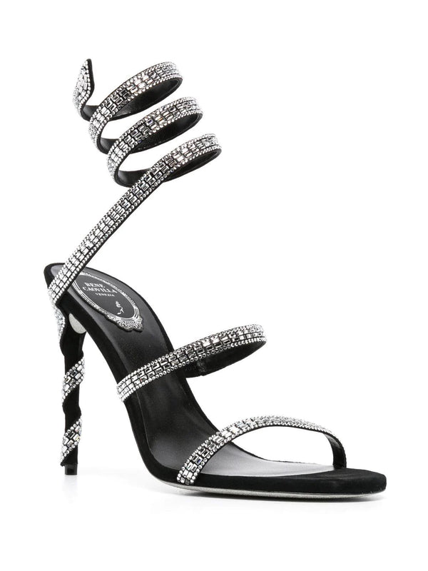 RENE CAOVILLA BLACK SUEDE SATIN STRASS